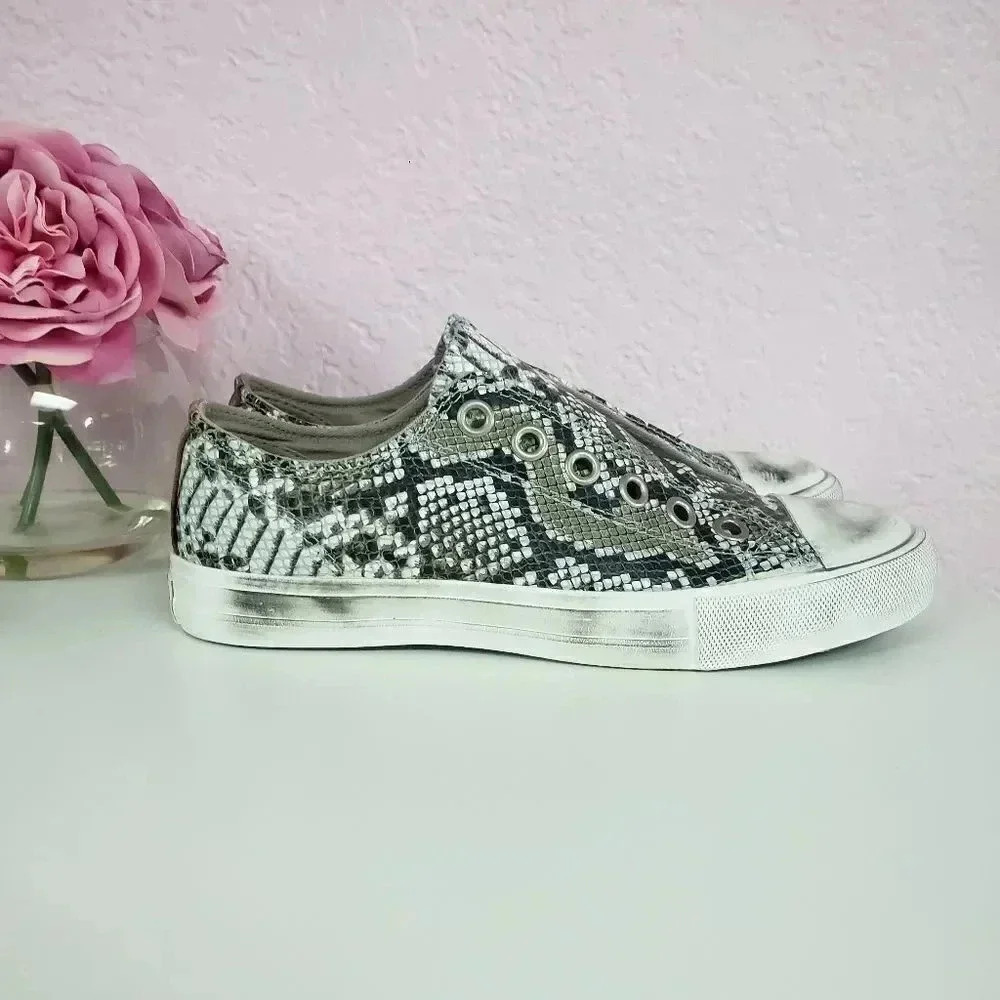 Naughty Monkey Distressed Snakeskin Print Slip On Sneakers